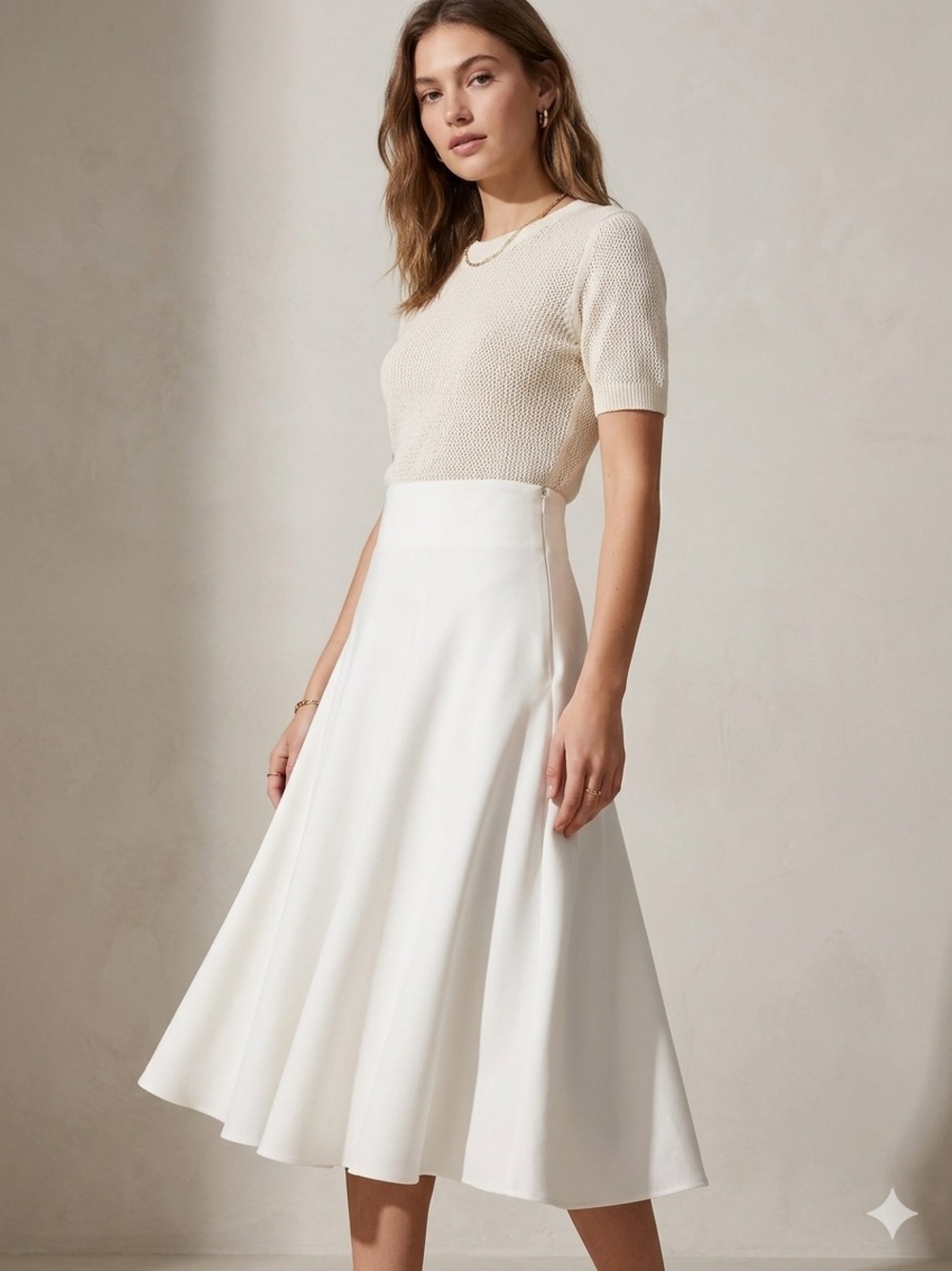 Zozo Cream Midi‎ Skirt with Clean A-Line Silhouette, Size 16